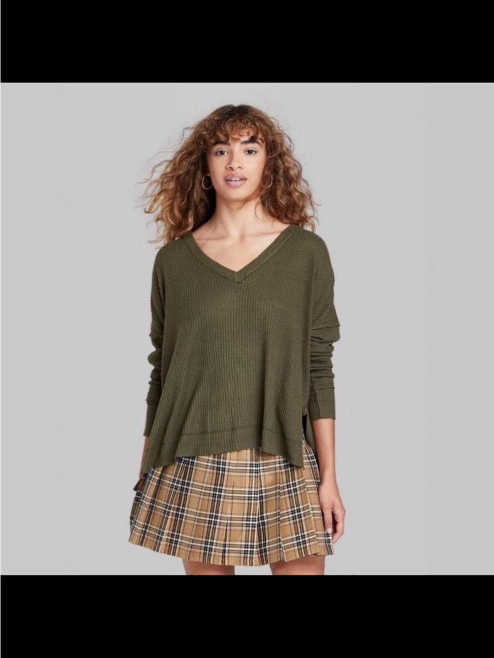 Wild Fable Olive V-Neck Ribbed Women’s Sweater